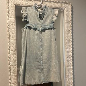 Denim dress with ruffle detail, worn once!